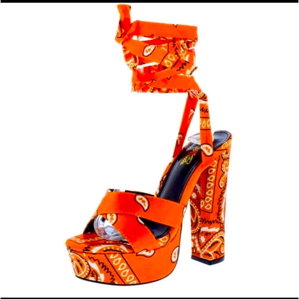 Orange bandana lace up heels